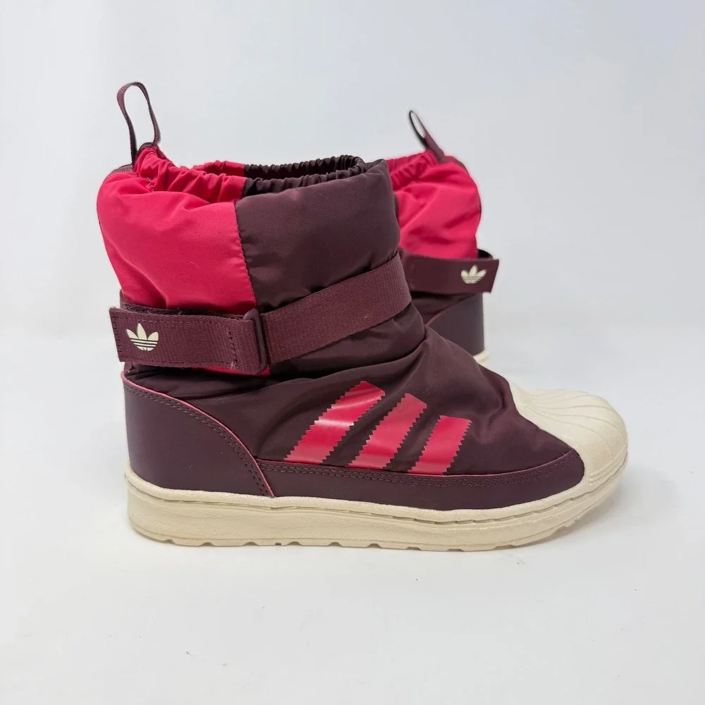 Adidas Superstar Winter Boots Kids 2.5 Burgundy Pink Puffer Shell Toe JR5804